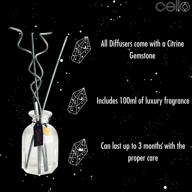 Cello Zodiac Reed Diffuser - Scorpio with Citrine Gem - Ethereal Skies