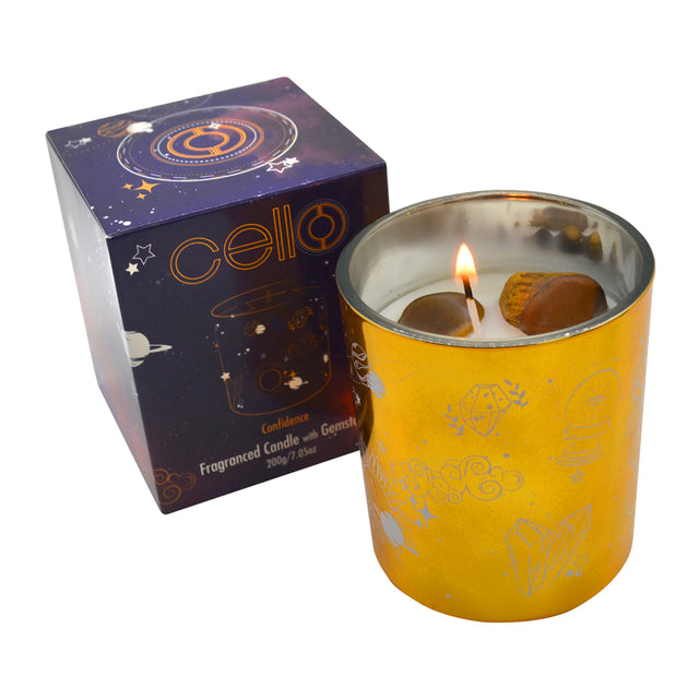 Cello - Gemstone Celestial Candle with Tigers Eye - Aromatic Bazaar