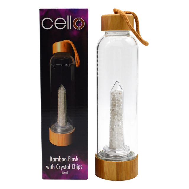 Bamboo Crystal Drinking Flask 500ml - Quartz Chips