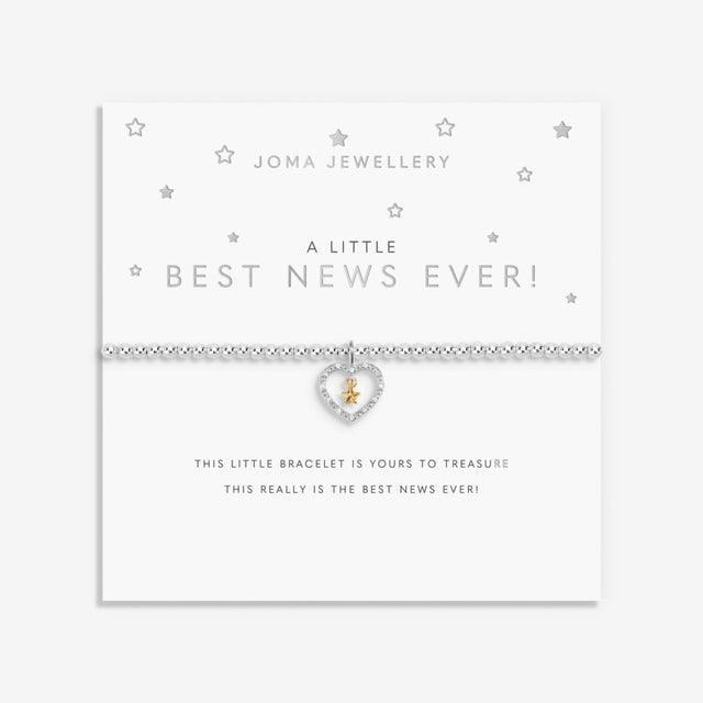 Joma Jewellery best news ever bracelet with heart charm on a white card