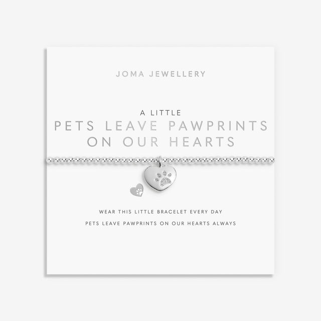 Joma Jewellery Silver Bracelet - Pets Leave Pawprints On Our Hearts - A Little