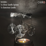 Cello Gemstone Candle with Convection Spinner - Clothesline Fresh with Clear Quartz