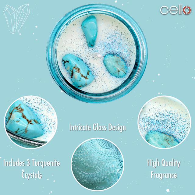 Cello Gemstone Candle with Convection Spinner 200g - Finely Woven Silk with Turquenite