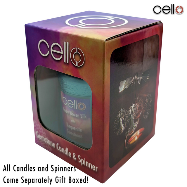 Cello Gemstone Candle with Convection Spinner 200g - Finely Woven Silk with Turquenite