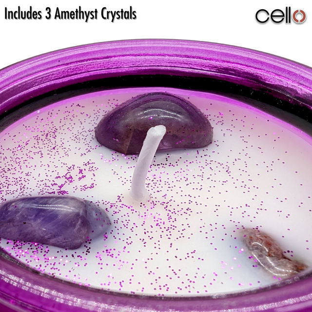 Cello Gemstone Candle with Convection Spinner - French Lavender with Amethyst