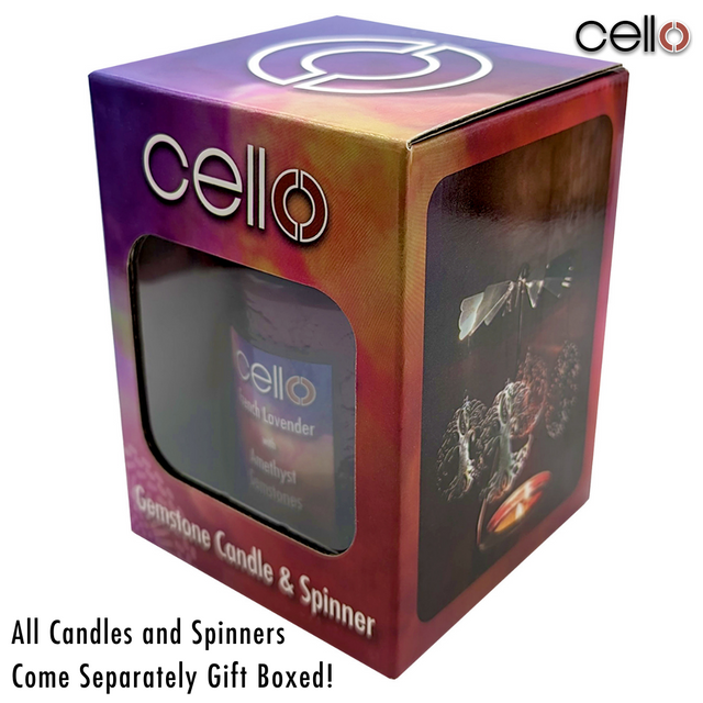 Cello Gemstone Candle with Convection Spinner - French Lavender with Amethyst