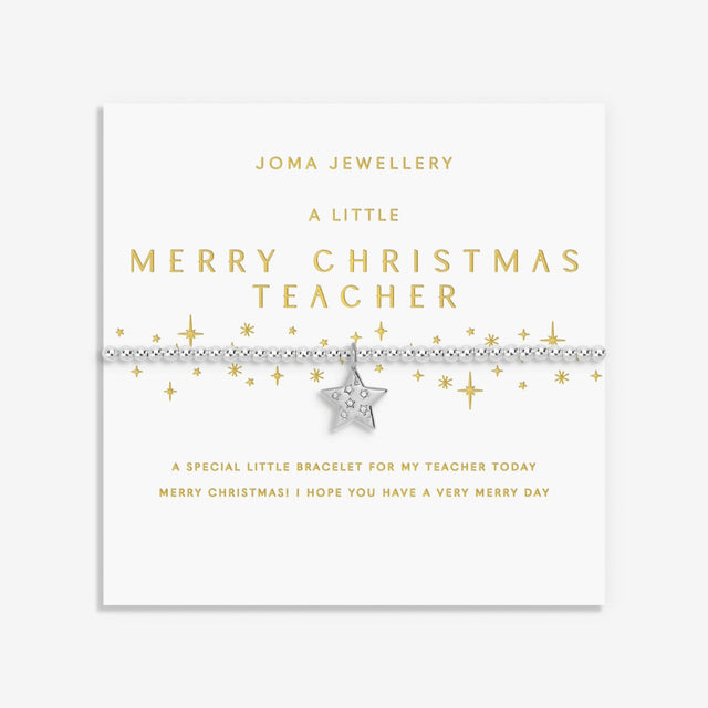 Joma Jewellery Silver Bracelet - Merry Christmas Teacher - A Little