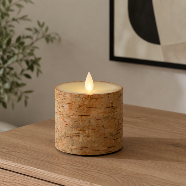 Luminara Indoor 4.0" x 4.0" Candle with Genuine Birch Finish