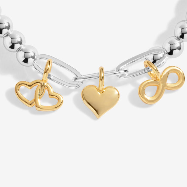 Joma Jewellery Bracelet Bar - Infinity Heart Charms - Silver & Gold Plated