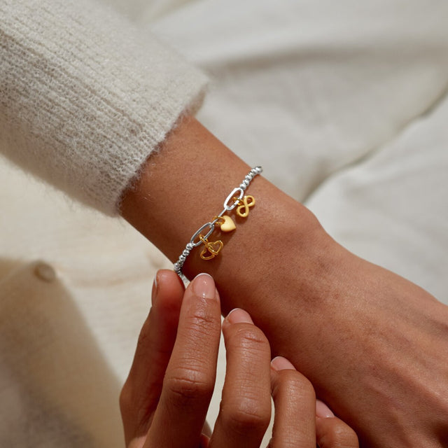 Joma Jewellery Bracelet Bar - Infinity Heart Charms - Silver & Gold Plated