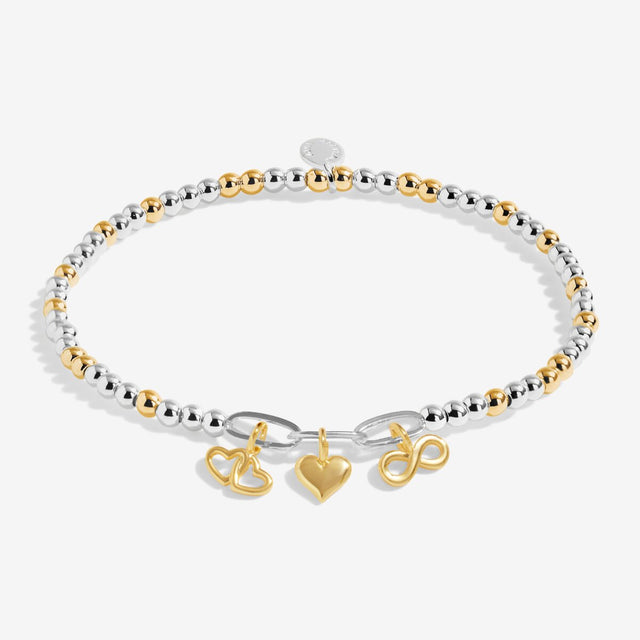 Joma Jewellery Bracelet Bar - Infinity Heart Charms - Silver & Gold Plated