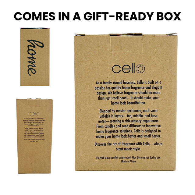 Cello Home Candle - Fresh Linen with Cello branded gift box, porcelain house scented candle in decorative packaging.