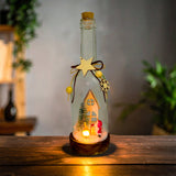Gleneagles FireGlow Flame Holiday USB Glass Bottle glowing warmly in a cosy home setting, showcasing its realistic flickering flame effect and elegant glass design on a wooden table.