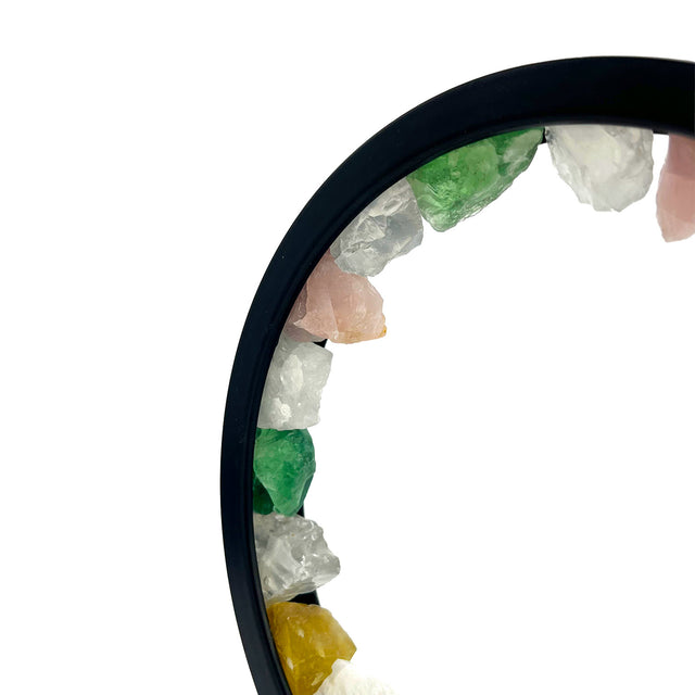 Close-up of the Gleneagles Circle Earth LED Lamp – mixed mineral, showing the detailed crystal texture and warm colourful LED lighting.