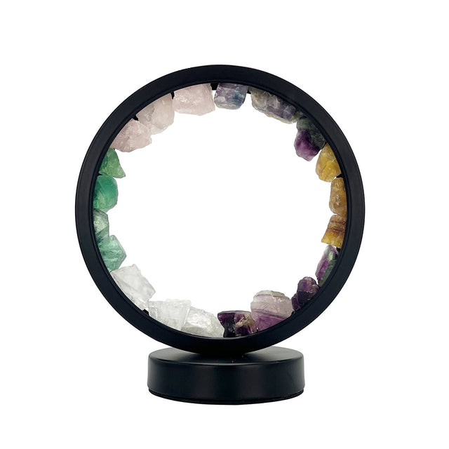 Front view of Gleneagles Circle Earth LED Lamp – Mixed Minerals showing circular glass design and softly glowing crystals.
