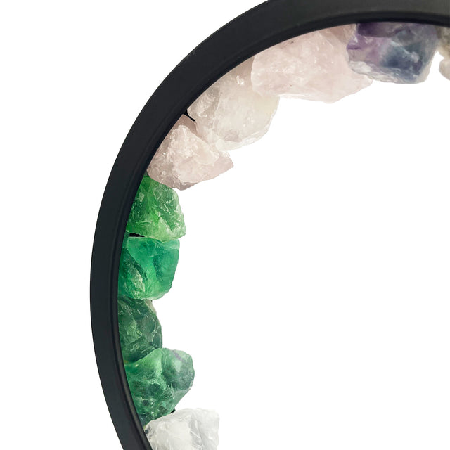 Close-up of Gleneagles Circle Earth LED Mixed Minerals Lamp showing natural crystal texture and multicolour LED glow.