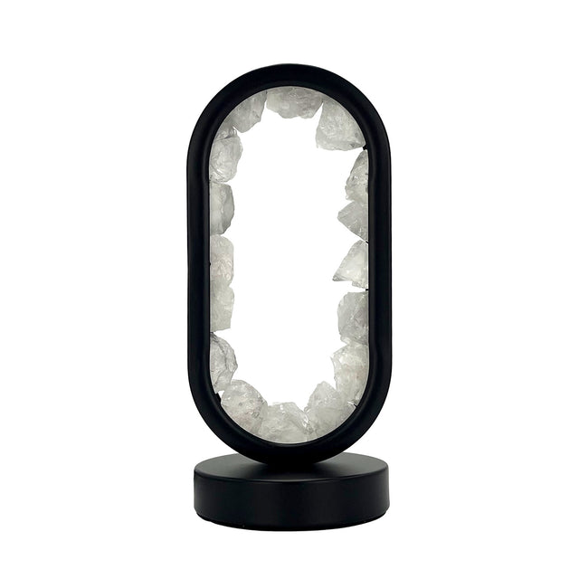 Front view of Gleneagles Oval Earth LED Lamp – Rock Quartz showing oval glass design with softly glowing natural crystal.