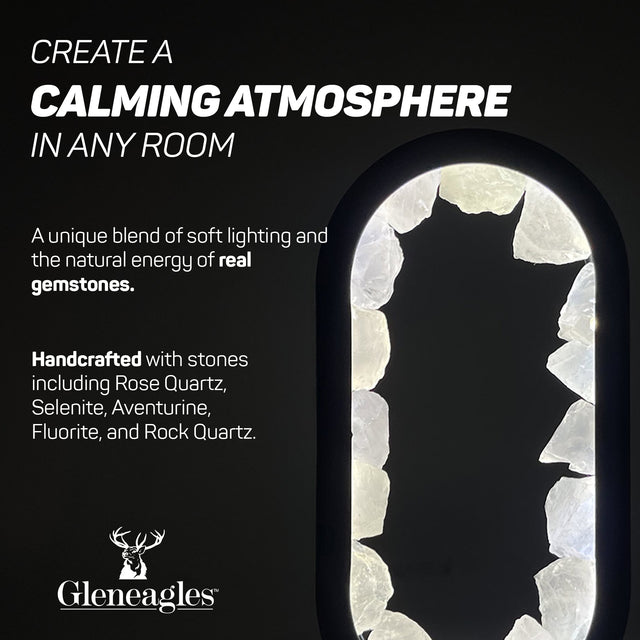 Gleneagles Oval Earth LED Crystal Lamp collection featuring Rock Quartz, Rose Quartz, and Mixed Minerals variants together.