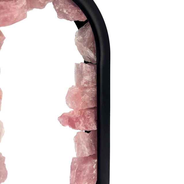 Close-up of Gleneagles Oval Earth LED Lamp showing natural Rose Quartz crystal texture illuminated with soft warm pink glow.