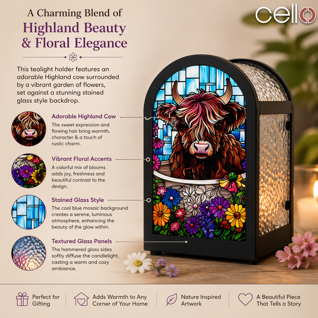 Cello - Arch Tealight Holder - Floral Highland Cow