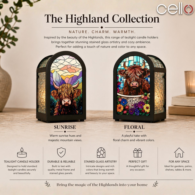Cello - Arch Tealight Holder - Floral Highland Cow