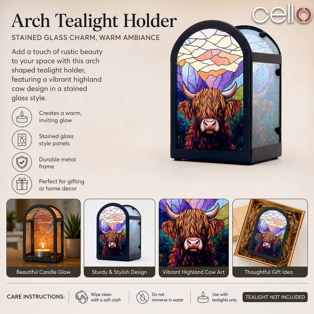 Cello - Arch Tealight Holder - Sunrise Highland Cow