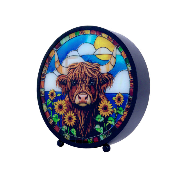 Cello - Round LED Lamp - Sunflower Highland Cow