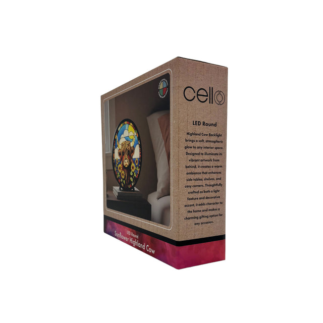 Cello - Round LED Lamp - Sunflower Highland Cow