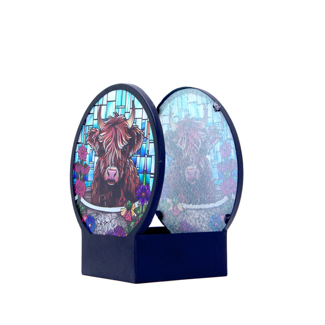 Cello - Circular Tealight Holder - Floral Highland Cow