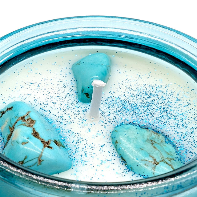 Cello - Gemstone Candle 400g with Convection Spinner - Finely Woven Silk with Turquenite