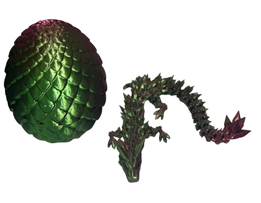 3D Printed Large Dragon & Egg - Cerise & Green