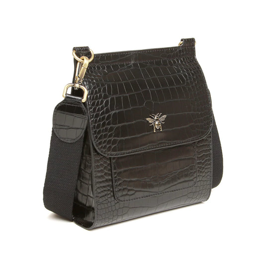 Alice Wheeler Bloomsbury Cross Body Bag - Croc Black