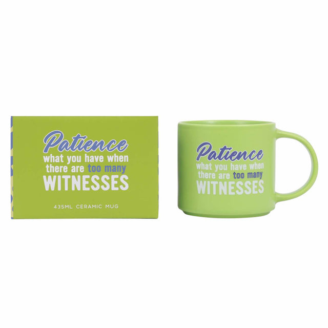 Splosh Cheeky Mug Patience – witty mug with packaging box and humorous saying for coffee lovers.