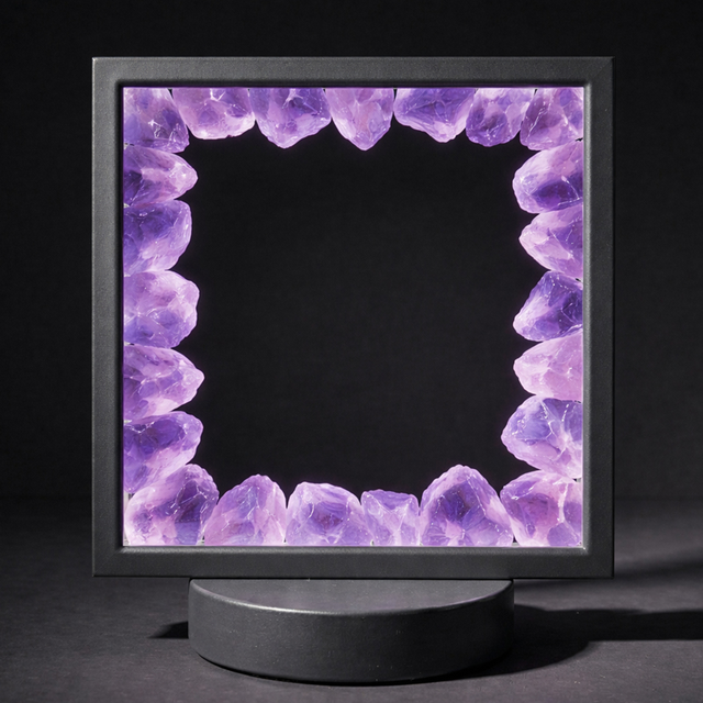 Gleneagles - (Grey Frame) Square Earth LED Lamp - Purple Fluorite