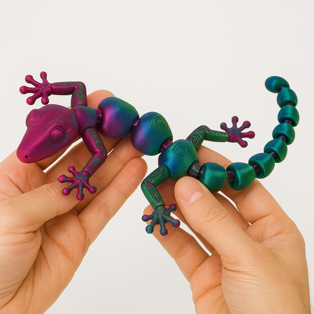 3D Printed Mini Gecko Purple, Blue Green Fidget Toy
