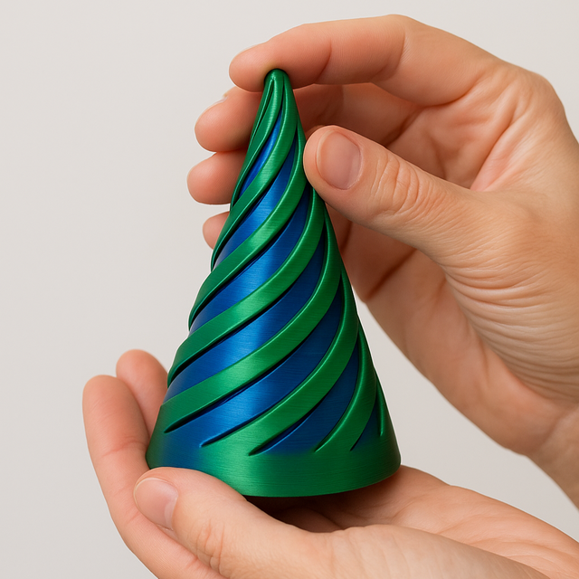3D Printed Large Spiral Cone - Blue & Green