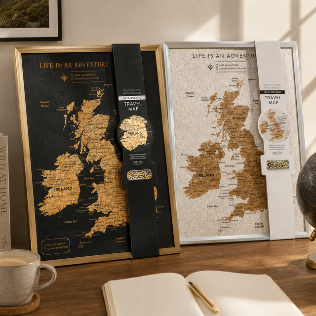 Splosh Travel Map - White UK & Ireland Map with Silver Frame