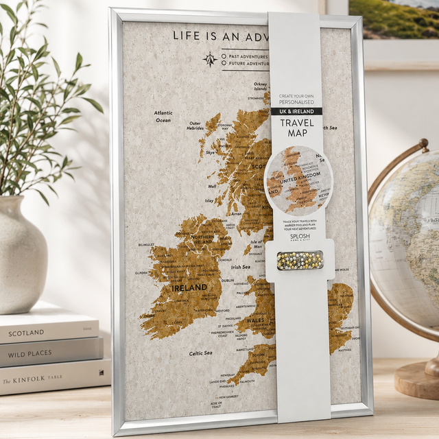 Splosh Travel Map - White UK & Ireland Map with Silver Frame