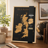 Splosh Travel Map - Black UK & Ireland Map with Gold Frame
