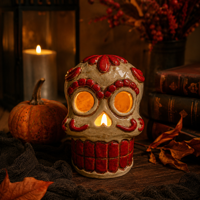 Gleneagles - Dark Matters Stoneware - Skull Bloom - Tealight Holder
