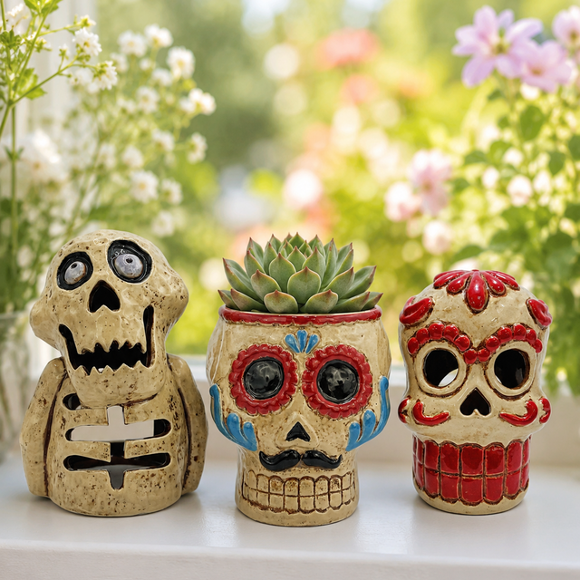 Gleneagles - Dark Matters Stoneware - Skull Bloom - Tealight Holder
