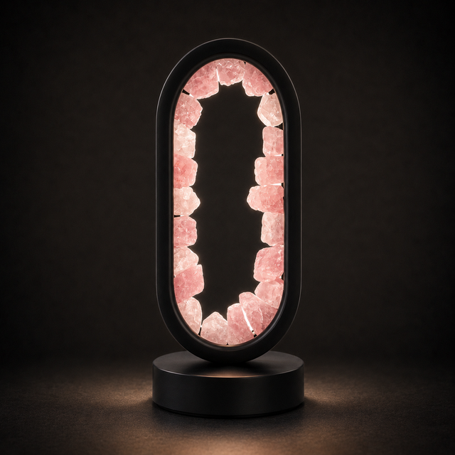 Gleneagles - Oval Earth LED Lamp - Rose Quartz, Black Frame