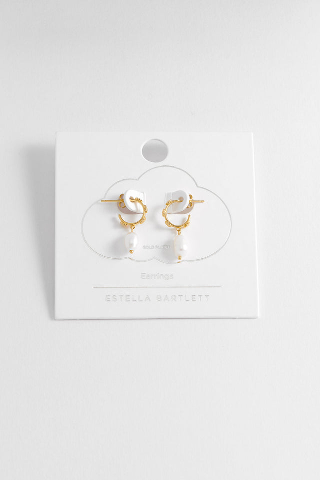 Estella Bartlett Multi Flower Organic Pearl Drop Earrings - Gold Plated