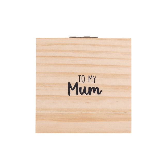 Closed Splosh Heart & Soul wooden jewellery box with elegant “To My Mum” message on the front, perfect for sentimental gifting and keepsakes.