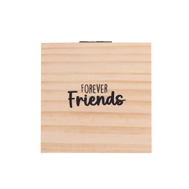 Closed Splosh Heart & Soul wooden jewellery box with elegant “Forever Friends” message on the lid, perfect for meaningful friendship gifting.