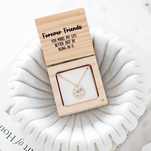 Splosh Heart & Soul Jewellery gift boxes arranged together on a styled surface, featuring the “Forever Friends” necklace alongside other sentimental designs.