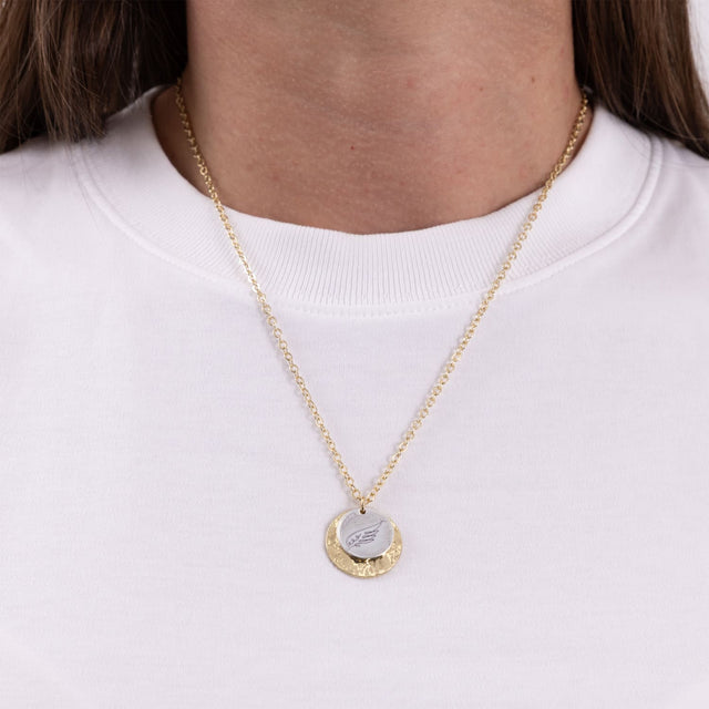 Model wearing the Splosh Heart & Soul gold-plated necklace – Guardian Angel, showcasing its elegant minimalist chain and timeless everyday design.