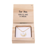 Splosh Heart & Soul Necklace – For You displayed in an open wooden gift box with gold-plated necklace and “For You – You’re all kinds of amazing” message card inside.