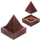 Incense Cone Box - Pyramid Sheesham Wood Flower Fretwork