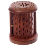 Incense Cone Burner - Barrel Sheesham Wood Carved with Door